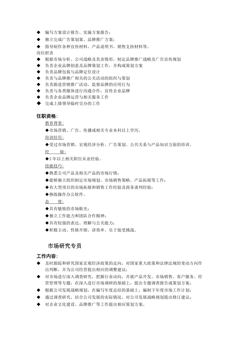 市场总监职位说明书